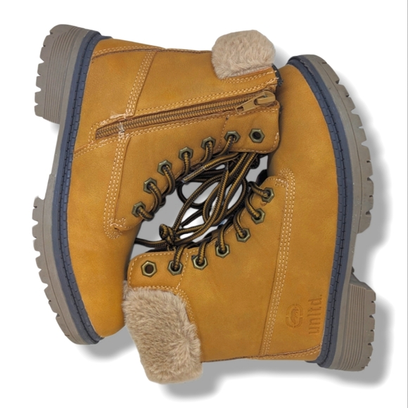 Echo | Side Zip Lace Up Faux Fur Work Boots Boy's Size 1 - Picture 5 of 7